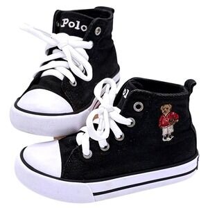 Polo Ralph Lauren Hamptyn Hi II Bear Black Canvas High Top Sneakers Toddler 7